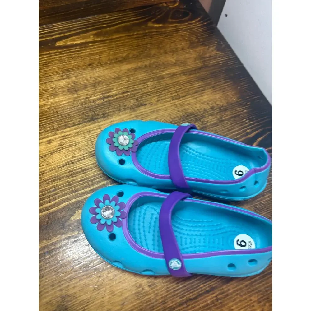 Crocs blue and purple Mary Jane flats size c9